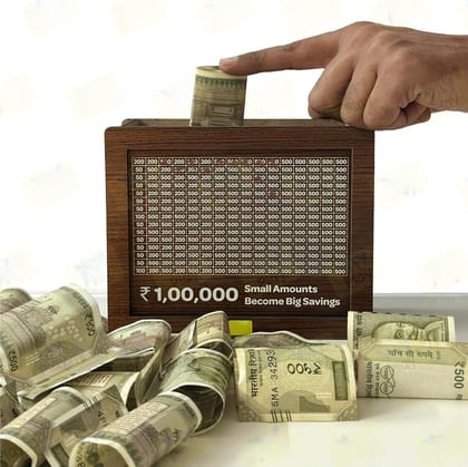 Wooden Money Saving Box Gullak 17x12.5x6.5 cm Money Saving Box for Adults 1 Lakh Money Saving Box Piggy Bank 100000 Small Amount Big Savings