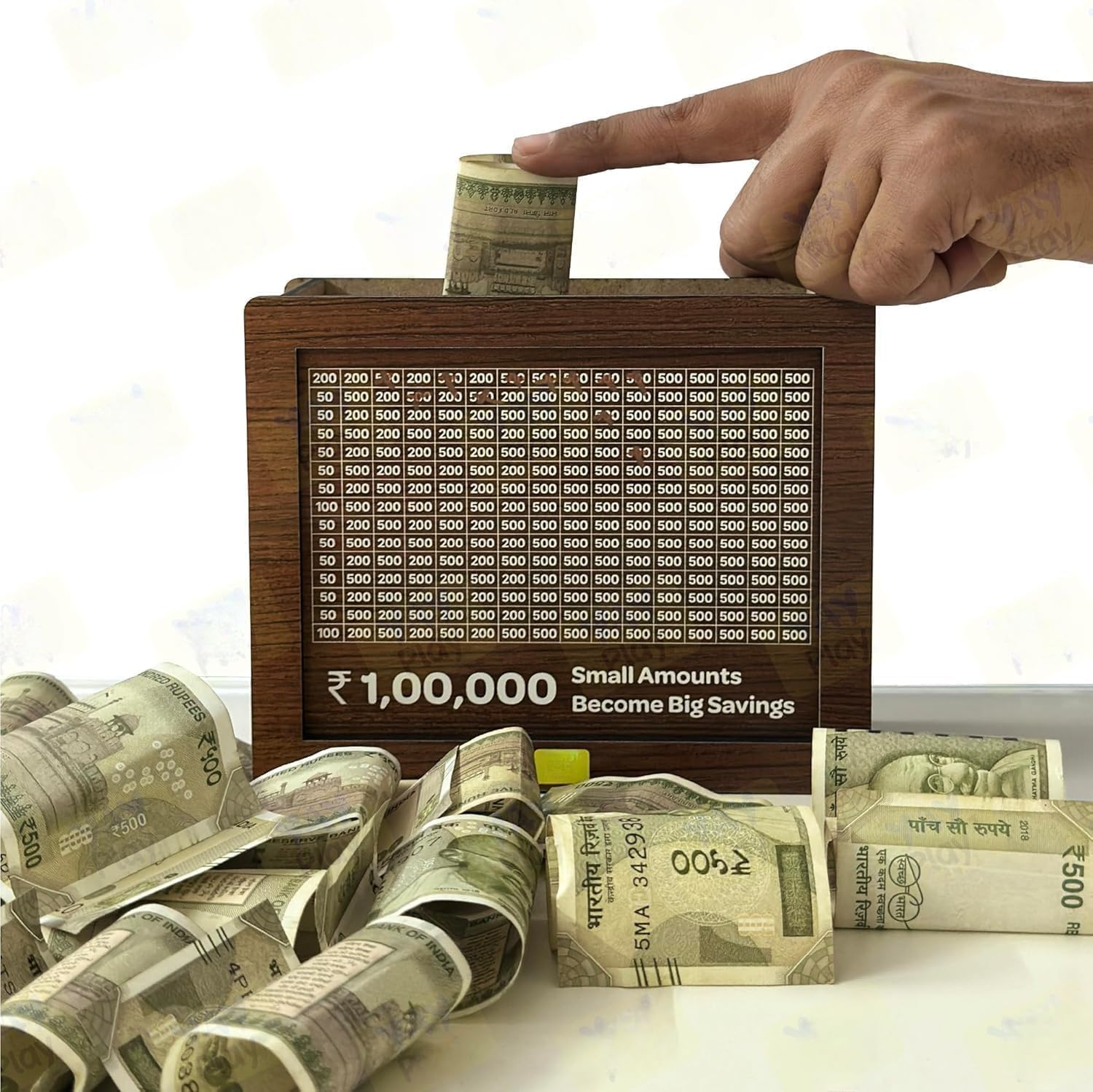 Wooden Money Saving Box Gullak 17x12.5x6.5 cm Money Saving Box for Adults 1 Lakh Money Saving Box Piggy Bank 100000 Small Amount Big Savings
