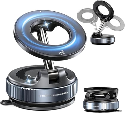360° Vacuum Suction Magnetic Phone Holder Black 60x60x40mm, Dashboard Phone Holder Car Mount, Car Mobile Holder, Mirror & Gym Phone Holder