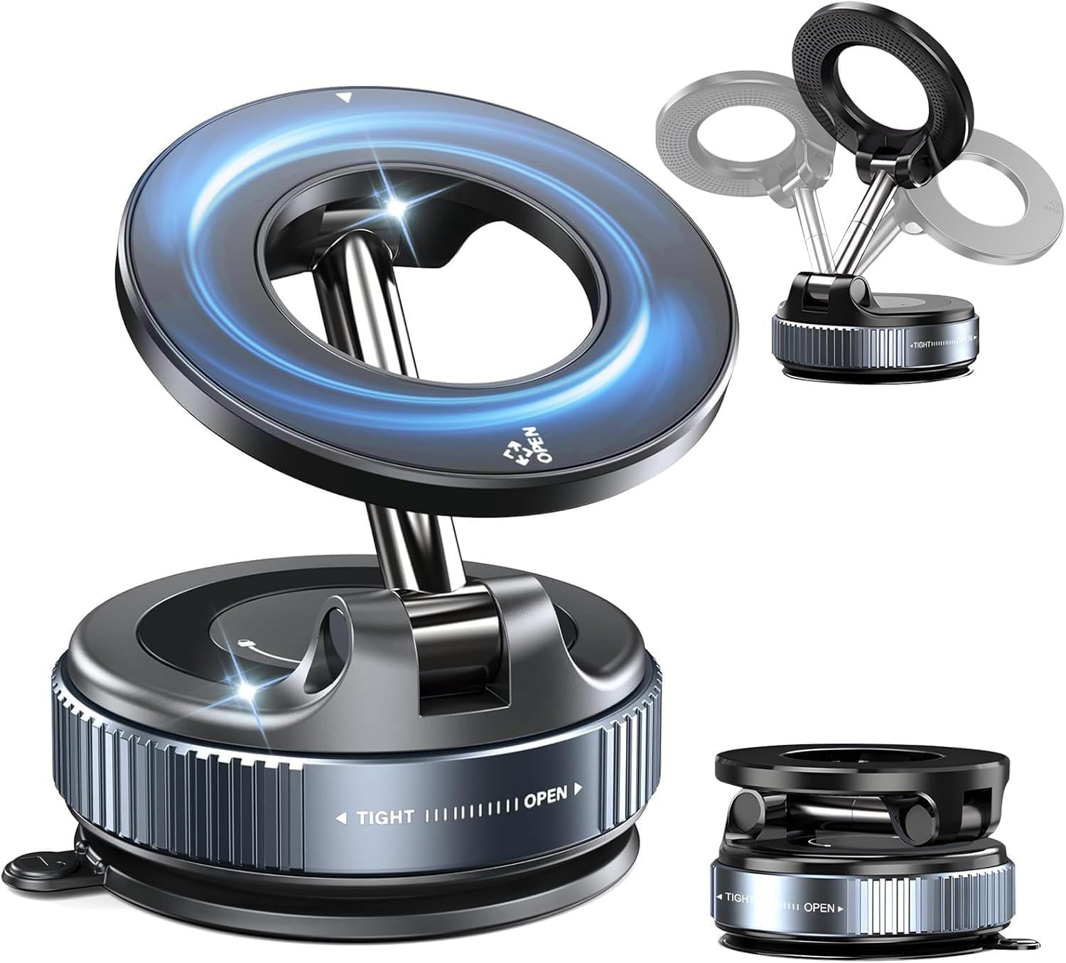 360° Vacuum Suction Magnetic Phone Holder Black 60x60x40mm, Dashboard Phone Holder Car Mount, Car Mobile Holder, Mirror & Gym Phone Holder
