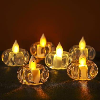 LED Diya Crystal-Like Curved Design, Warm White, Flameless Electronic Candle, 5x5x5 CM, Battery Operated, for Festive Decoration