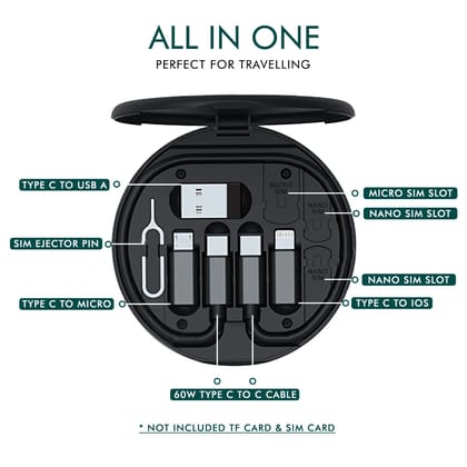 60W 4-in-1 Fast Charging Data Cable Kit with Multiple Adapters & Stand