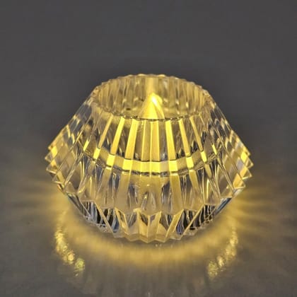 Crystal Diamond Shaped LED Diya, Warm White, 7x7x4 CM, Perfect for Diwali Decoration, Energy-Saving, Flameless Lighting, Eco-Friendly LED Lights for Home